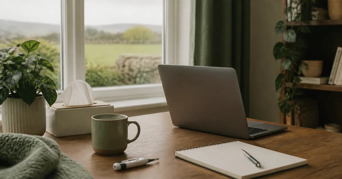 A quiet home workspace prepared for an online GP consultation in Ireland